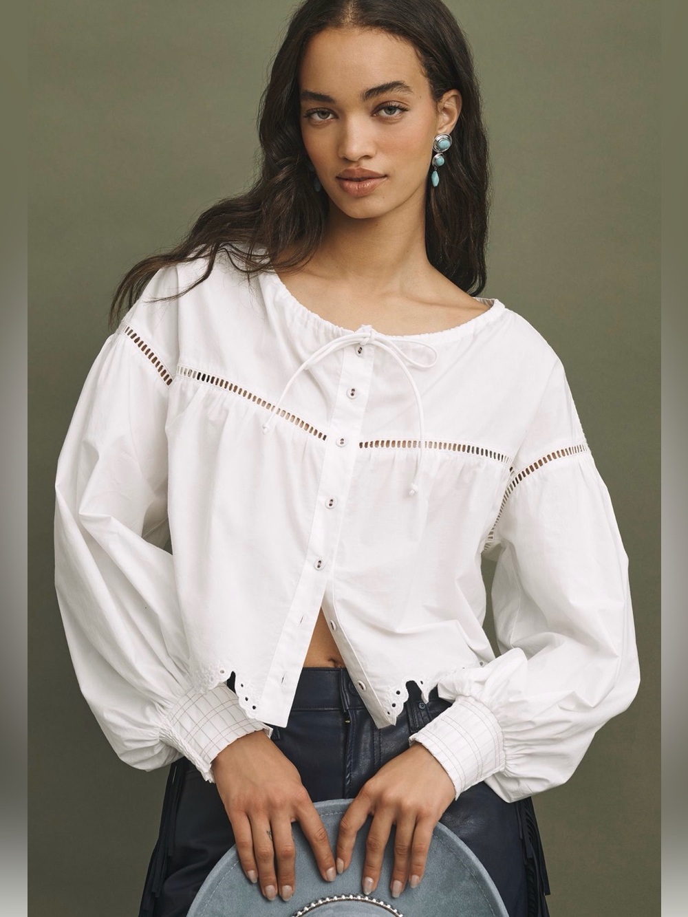 New with Tags Anthropologie Long Sleeve Scallop Trim Blouse Sz S